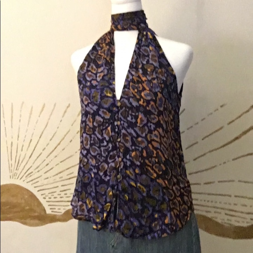 New Anthropologie Bold Burn Out Animal Print Sleeveless Halter Style Tank Top